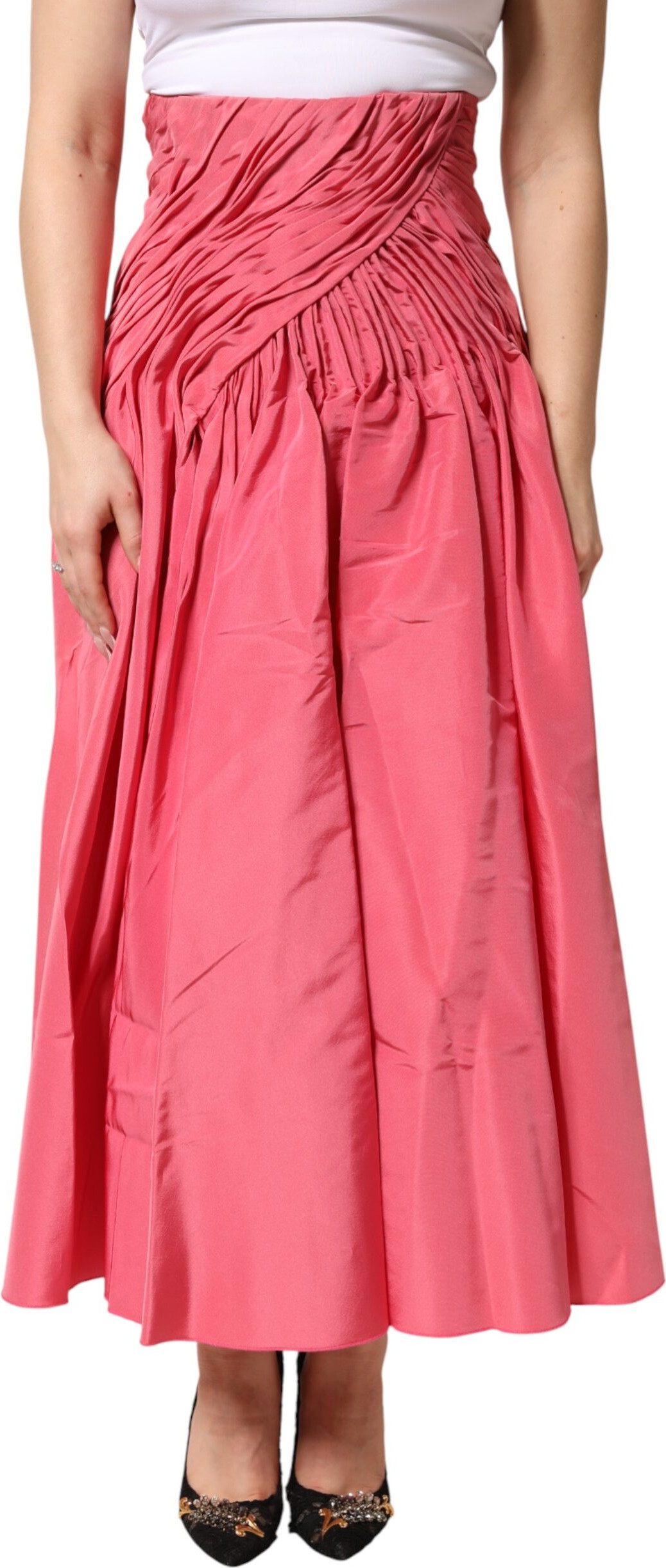 Pink Silk Pleated High Waist Midi Skirt Dolce & Gabbana