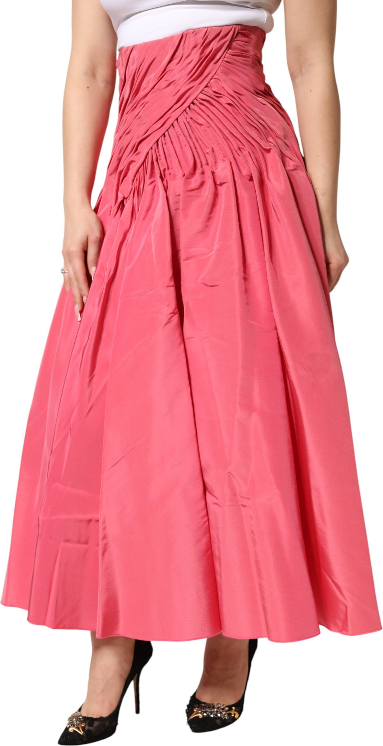 Pink Silk Pleated High Waist Midi Skirt Dolce & Gabbana