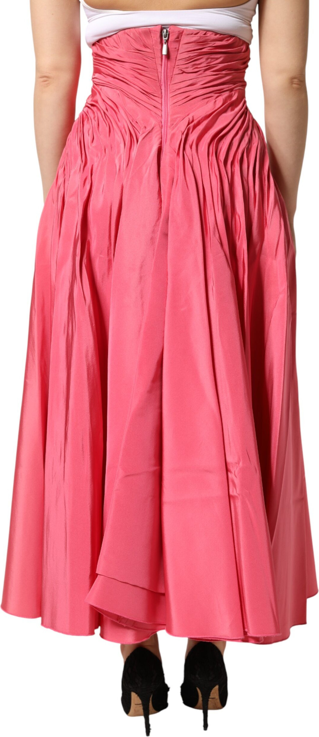 Pink Silk Pleated High Waist Midi Skirt Dolce & Gabbana