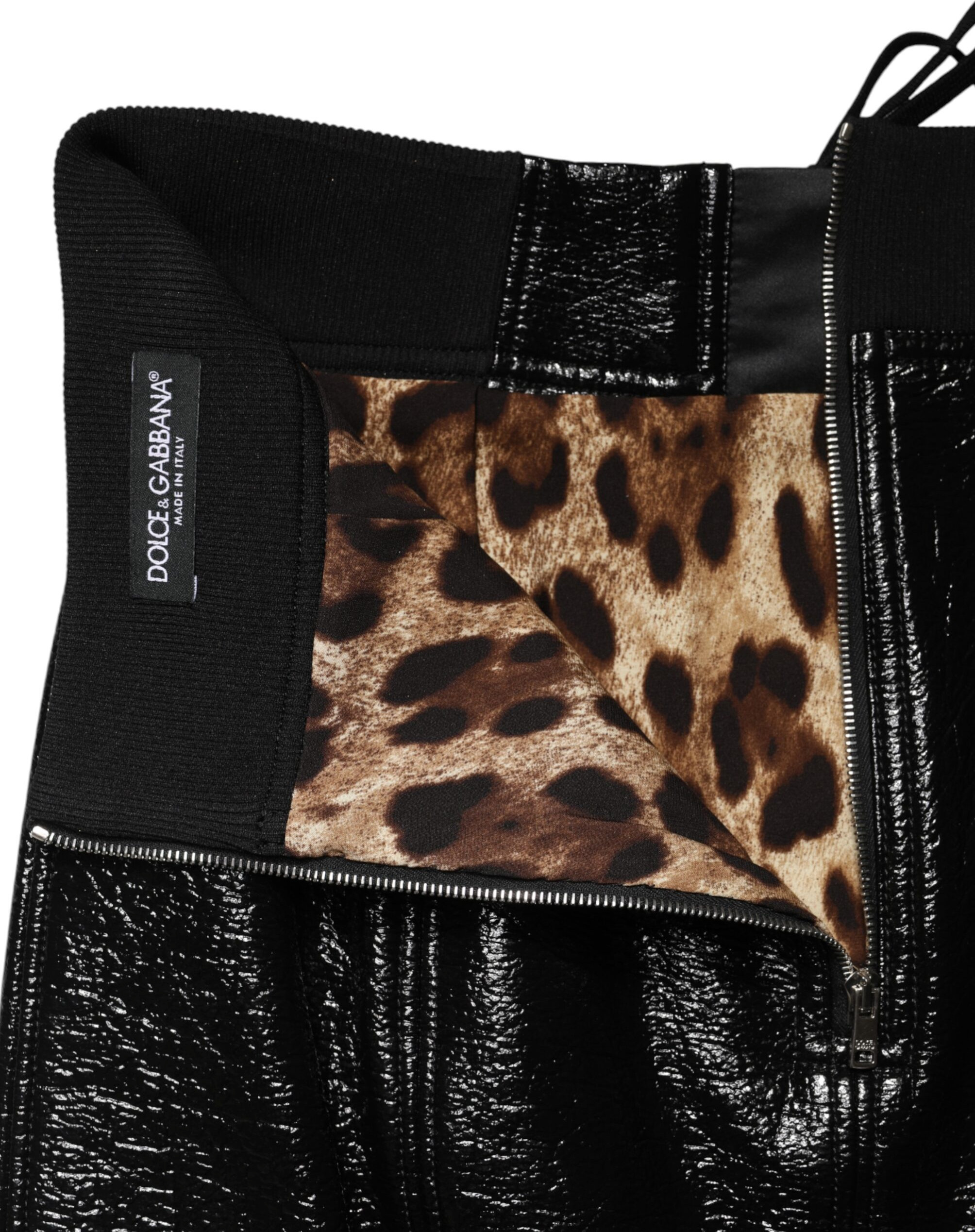 Black Nylon Eyelet Detail Coated Mini Skirt Dolce & Gabbana