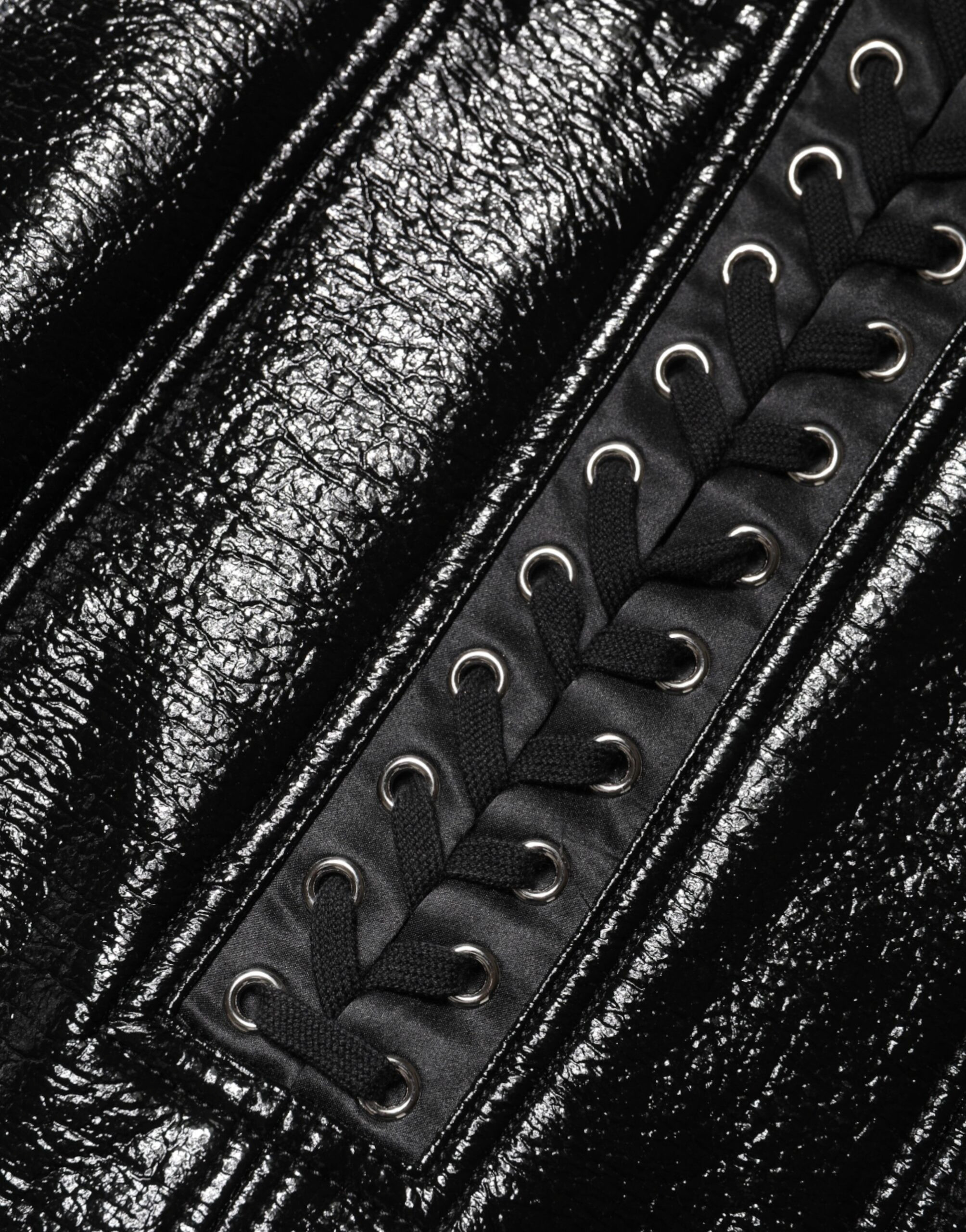 Black Nylon Eyelet Detail Coated Mini Skirt Dolce & Gabbana