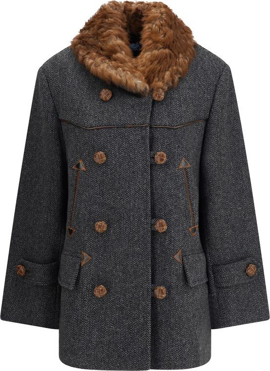 Gray Fleece Wool Coat Prada