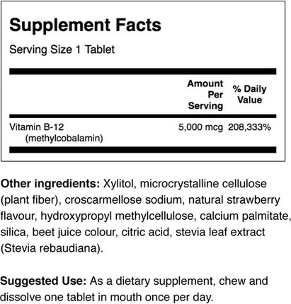 Vitamin B-12 Methylcobalamin High Absorption 5000mcg 60 Tablets Swanson