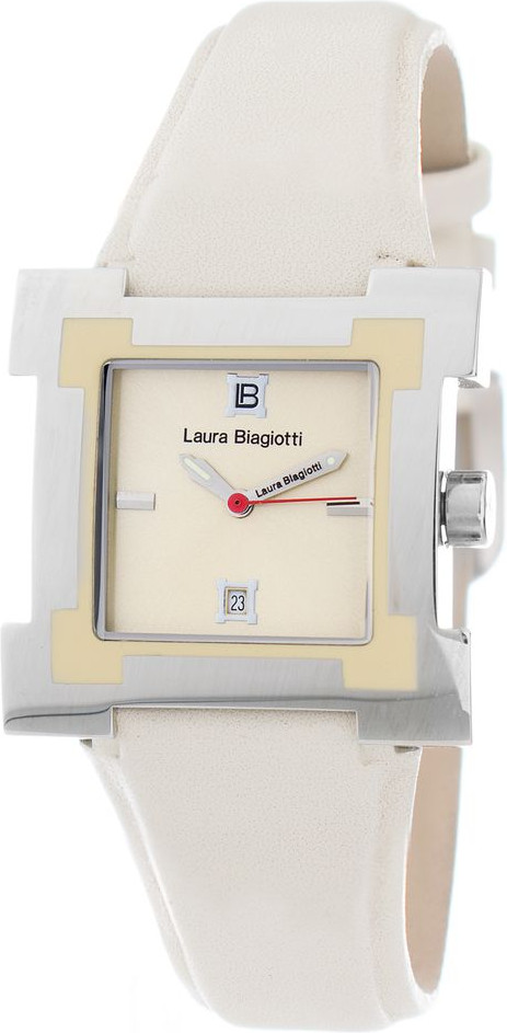 Laura Biagiotti Silvered Beige Leather Dress Watch