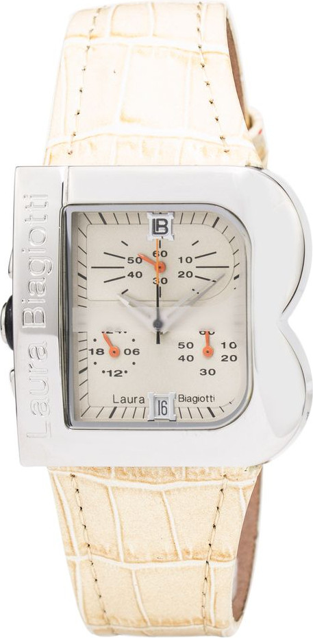 Beige Leather Dress Watch Laura Biagiotti