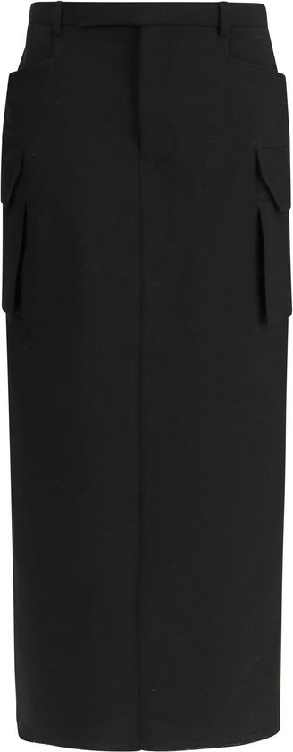 Rick Owens Black Fleece Wool Midi Skirt