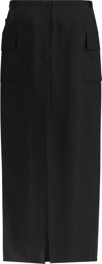 Rick Owens Black Fleece Wool Midi Skirt