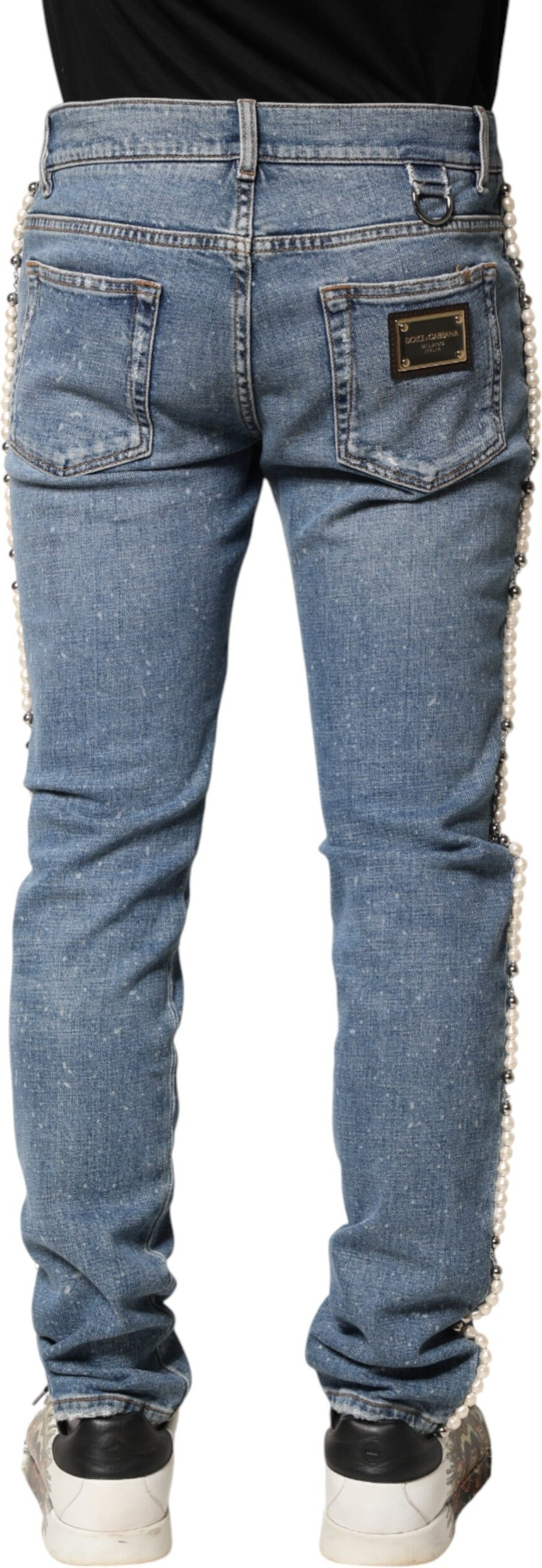 Blue Embellished Cotton Skinny Denim Jeans by Dolce & Gabbana