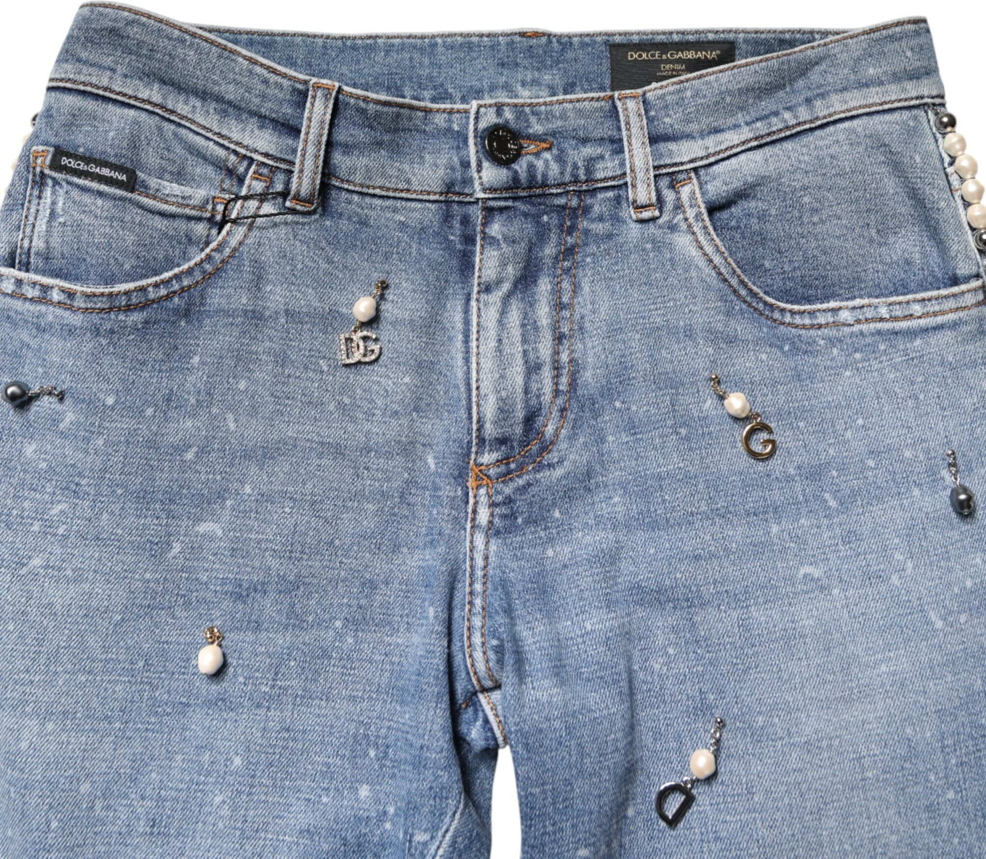 Blue Embellished Cotton Skinny Denim Jeans by Dolce & Gabbana