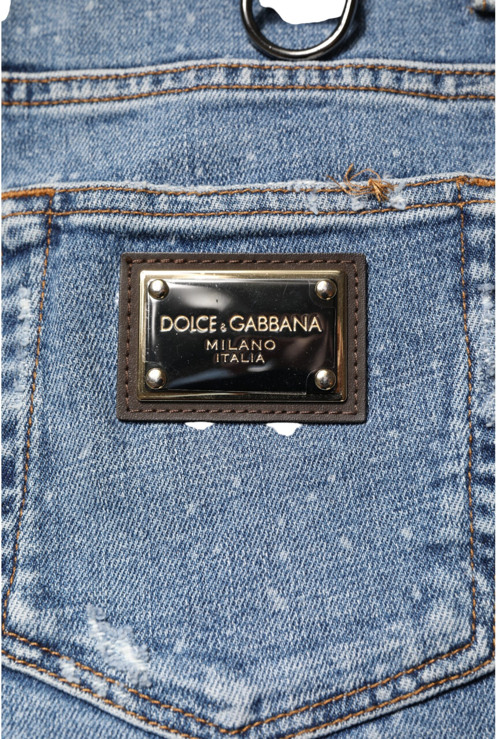 Blue Embellished Cotton Skinny Denim Jeans by Dolce & Gabbana