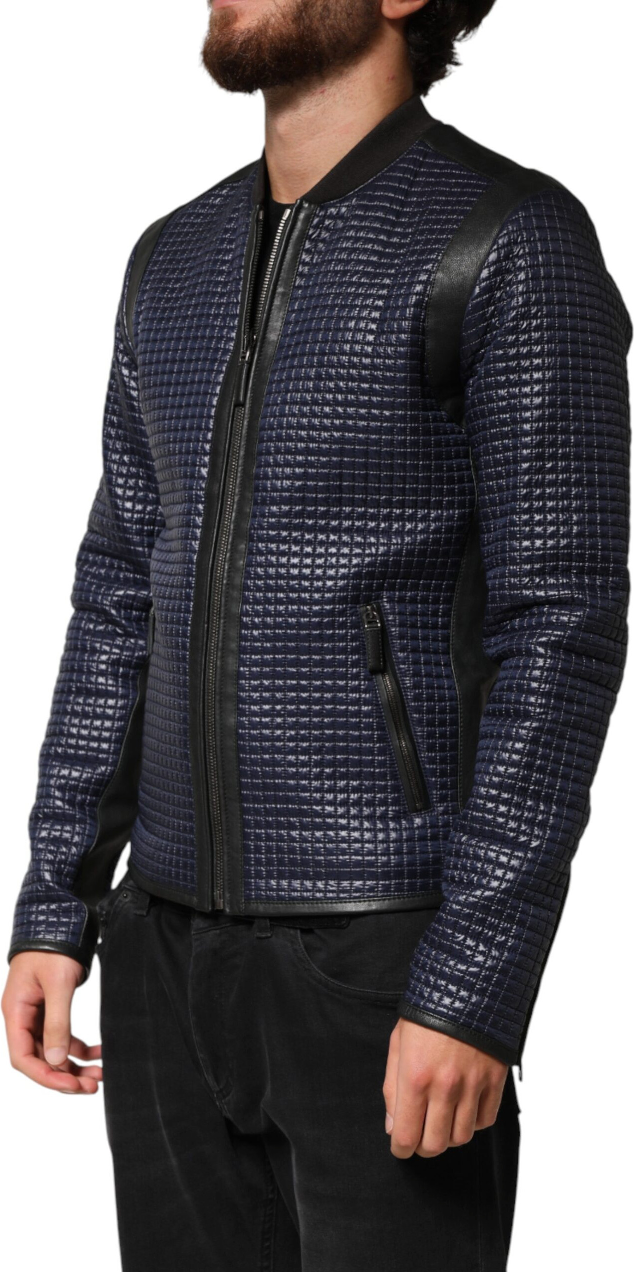 Blaue Nylon Bomberjacke mit durchgehendem Reißverschluss von Dolce & Gabbana