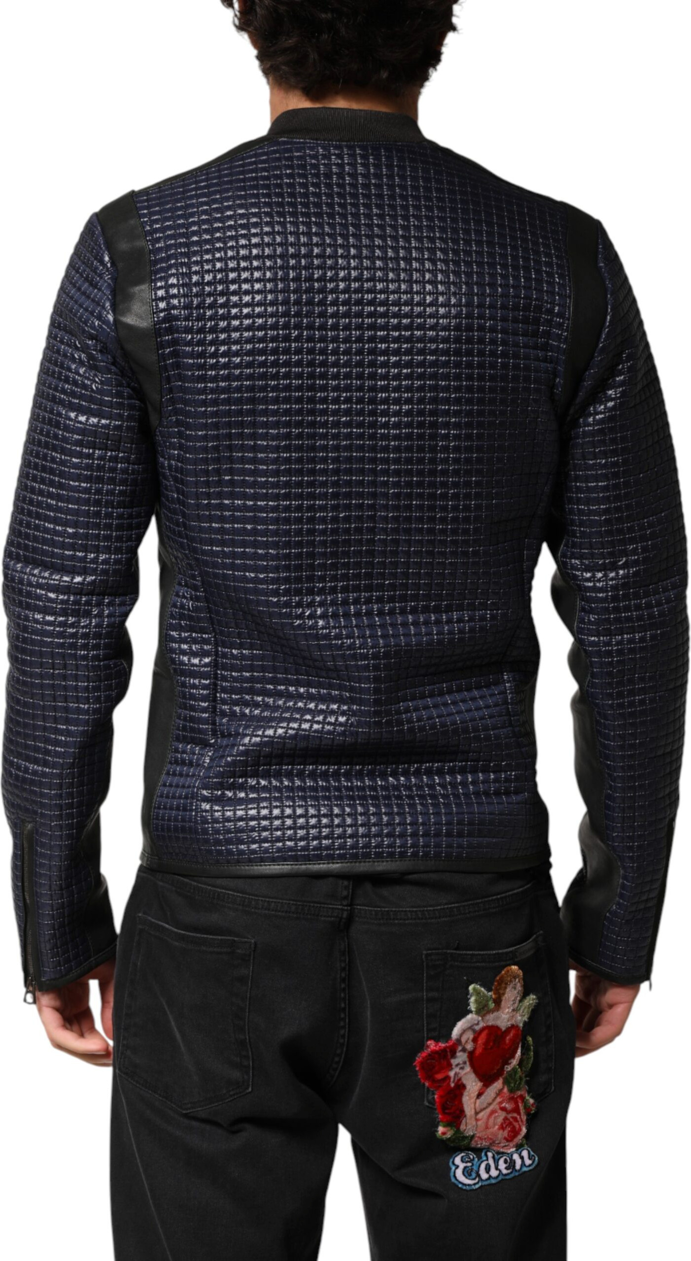 Blaue Nylon Bomberjacke mit durchgehendem Reißverschluss von Dolce & Gabbana