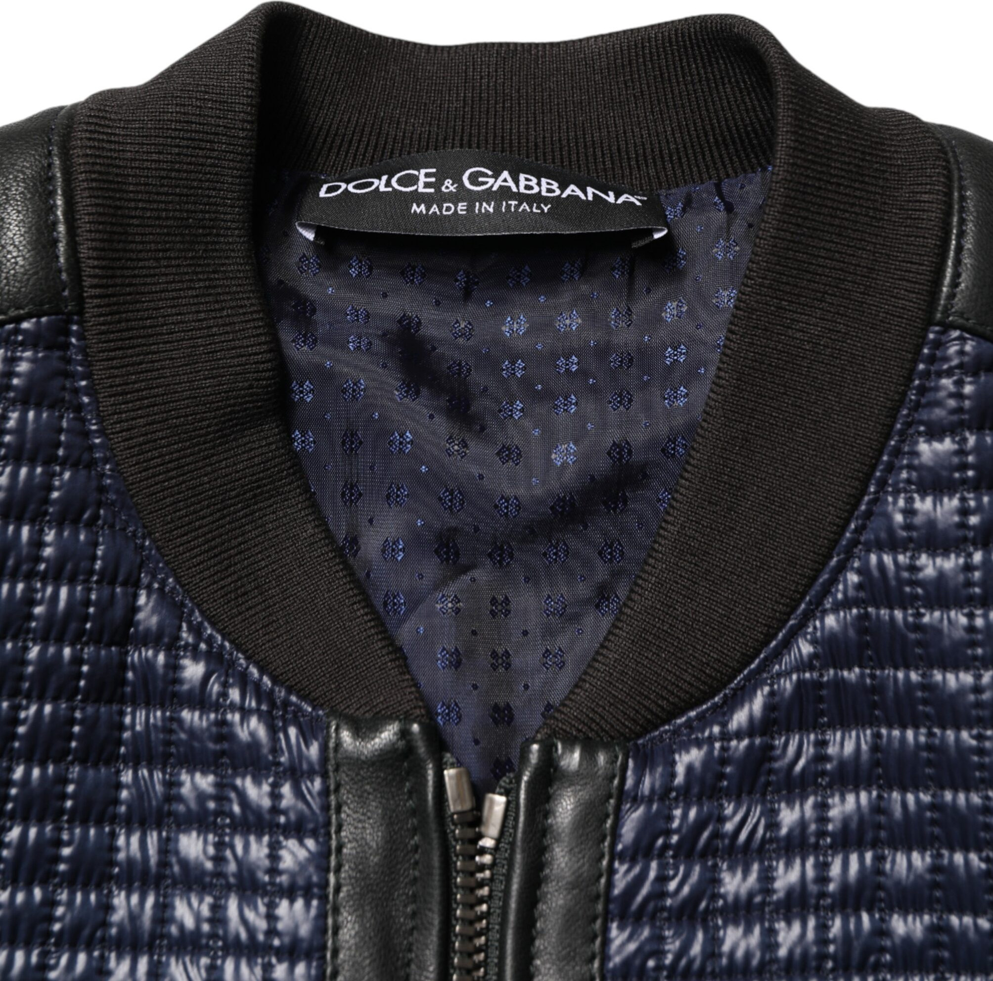 Blaue Nylon Bomberjacke mit durchgehendem Reißverschluss von Dolce & Gabbana