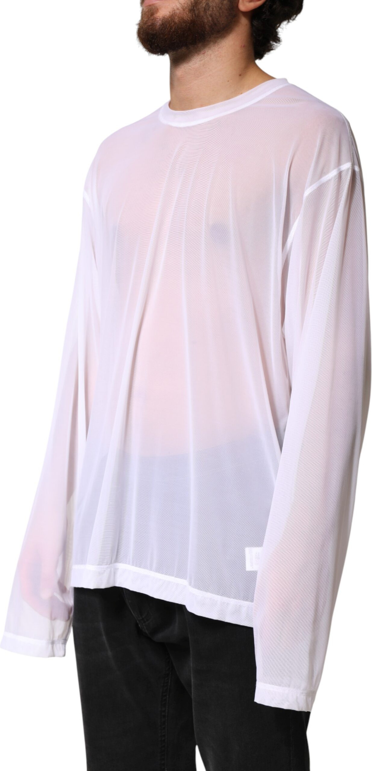 White Nylon Long Sleeves Crewneck T-Shirt Dolce & Gabbana