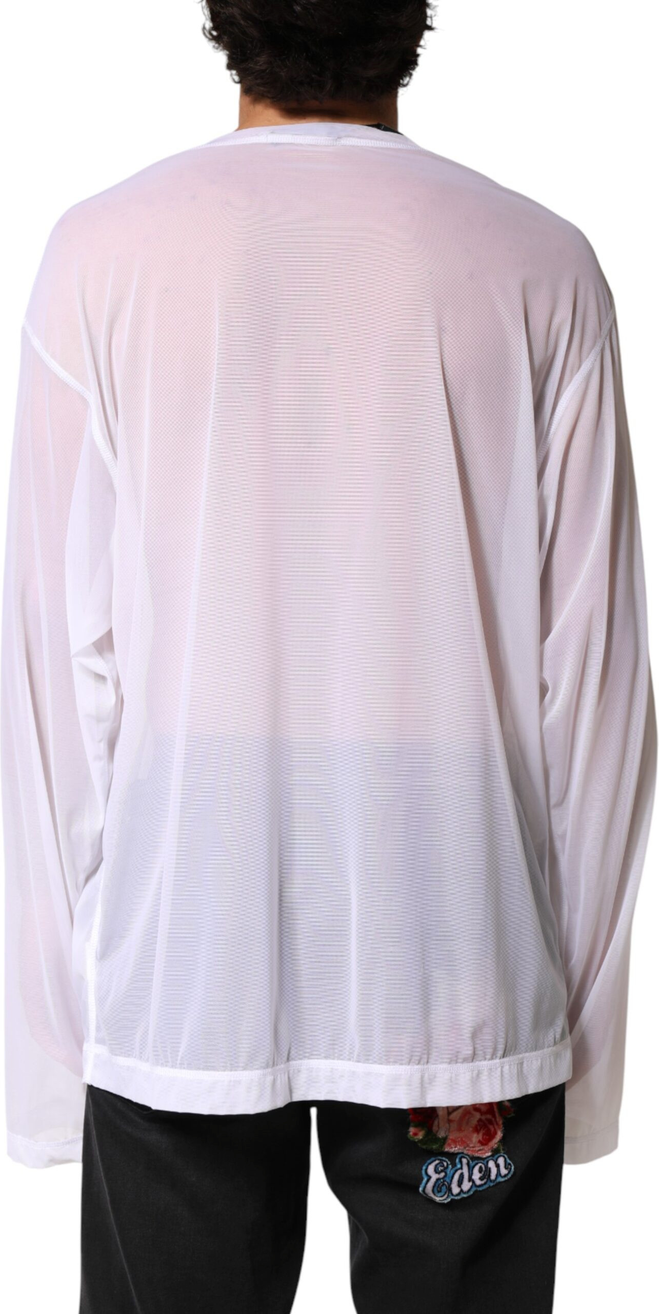 White Nylon Long Sleeves Crewneck T-Shirt Dolce & Gabbana