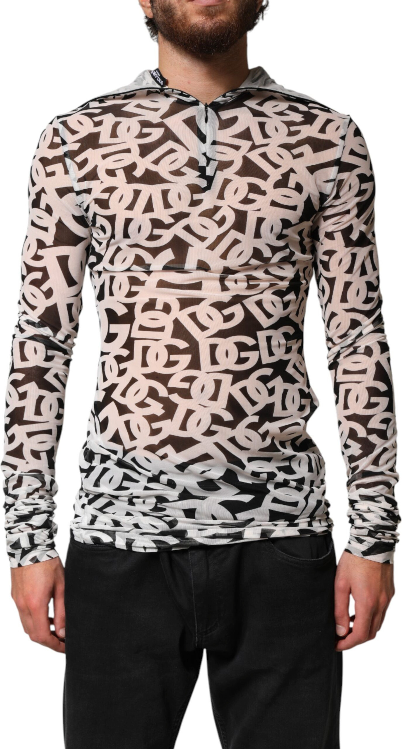 White DG Logo Long Sleeves Turtleneck Top