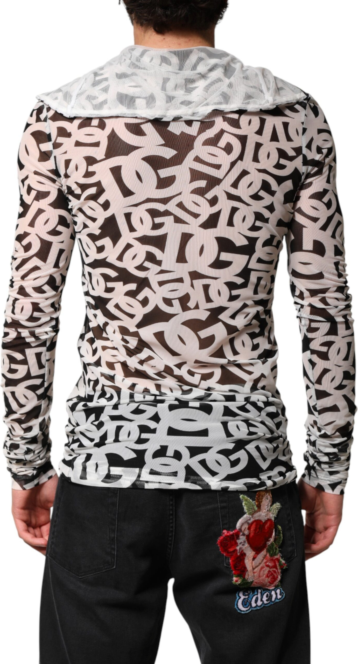White DG Logo Long Sleeves Turtleneck Top