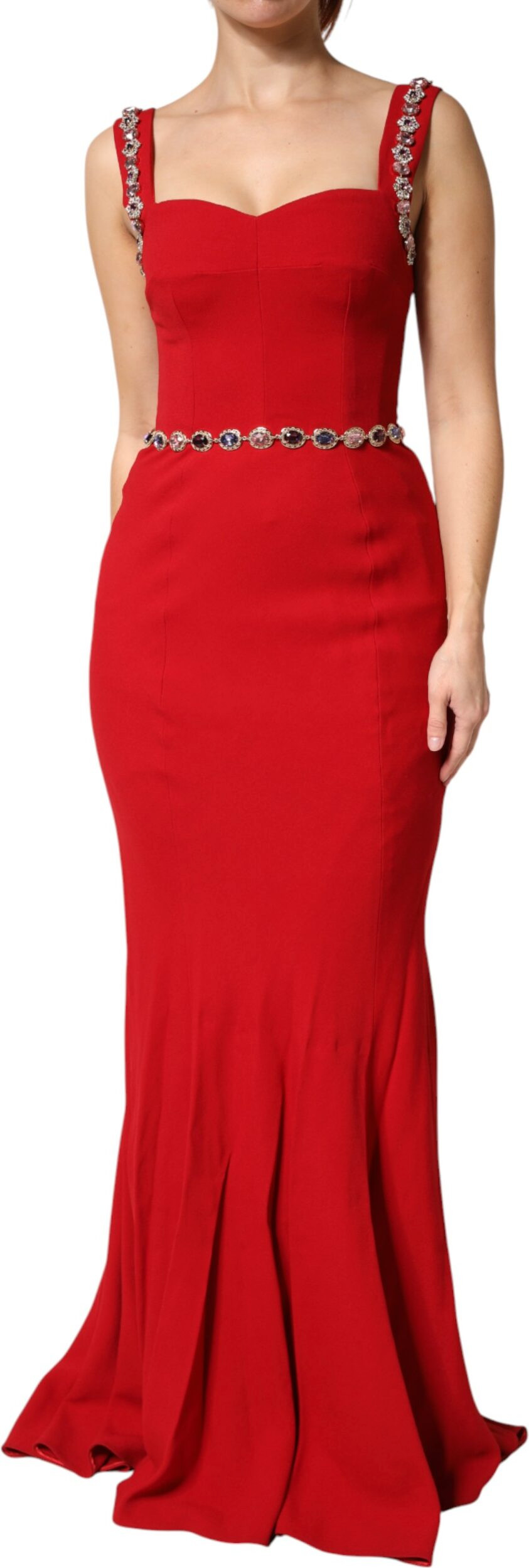 Abendkleid Dolce & Gabbana Rot Kristall Etagen-Meerjungfrauen-Abendkleid