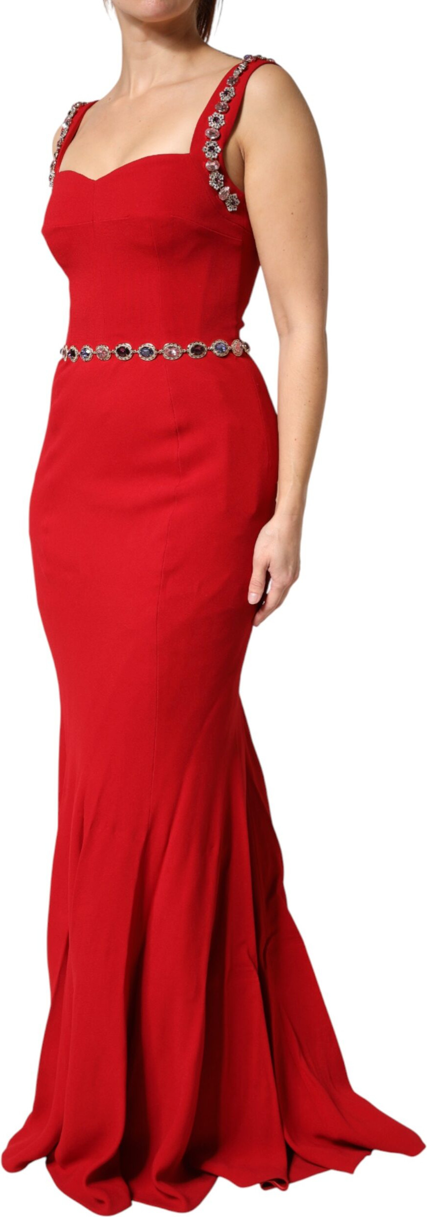 Abendkleid Dolce & Gabbana Rot Kristall Etagen-Meerjungfrauen-Abendkleid
