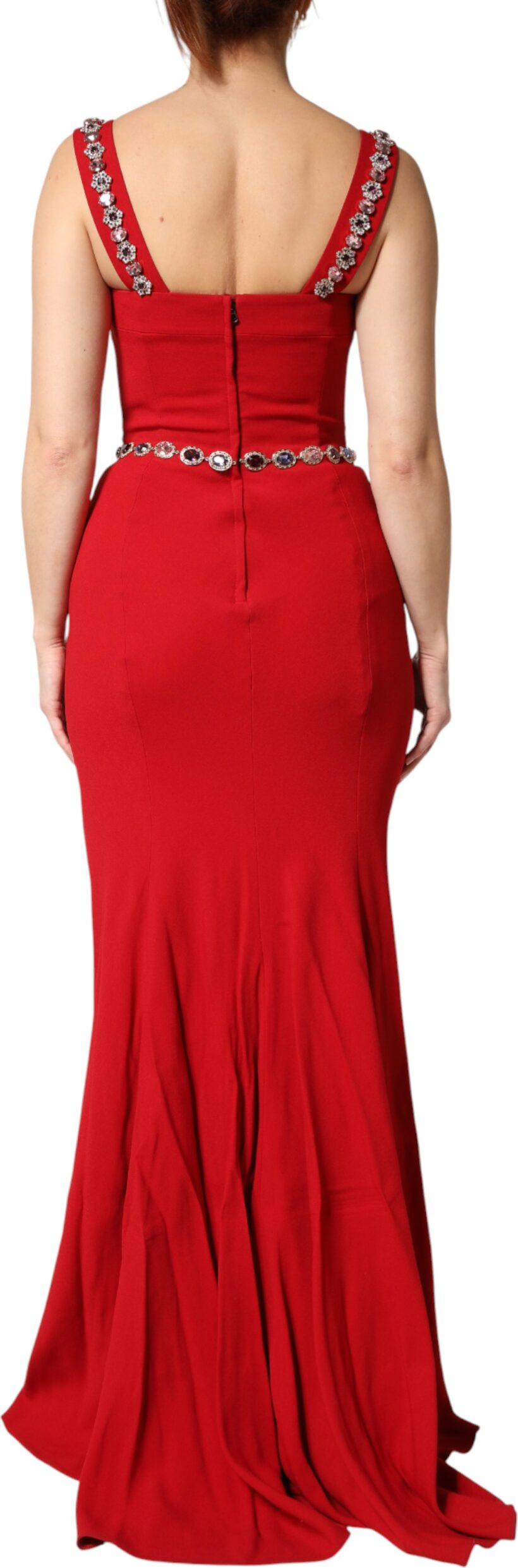 Abendkleid Dolce & Gabbana Rot Kristall Etagen-Meerjungfrauen-Abendkleid