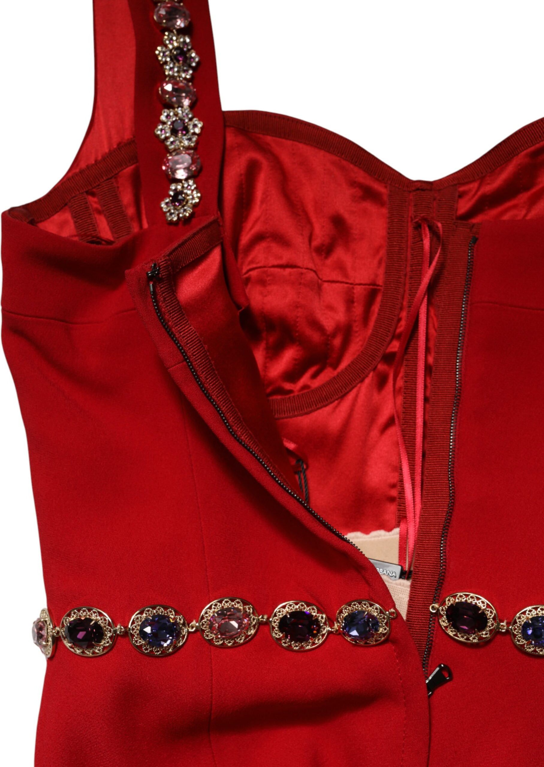 Abendkleid Dolce & Gabbana Rot Kristall Etagen-Meerjungfrauen-Abendkleid