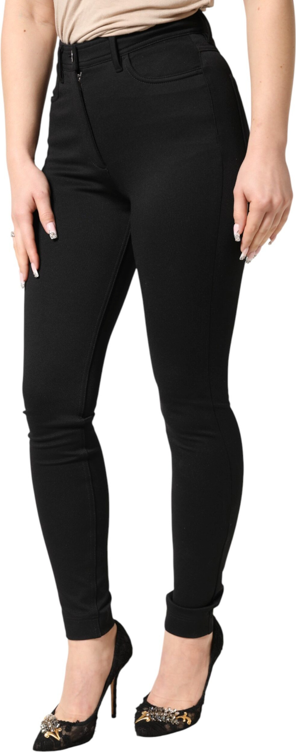 Schwarze Skinny High Waist Hose aus Stretch-Nylon von Dolce & Gabbana