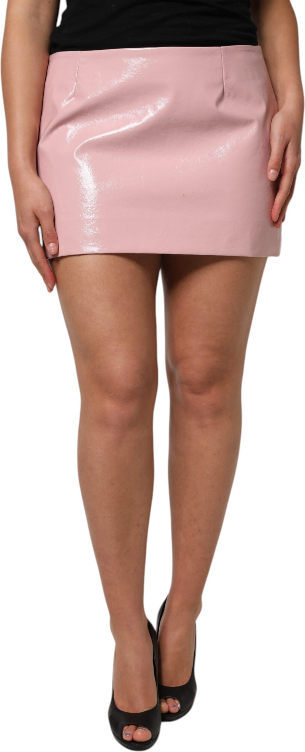 Mini Skirt Dolce & Gabbana Glossy Pink Cotton High Waist