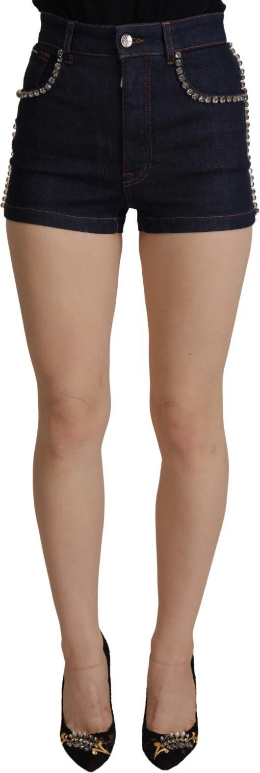 Blue Denim Stretch Crystal Hot Pants Shorts Dolce & Gabbana