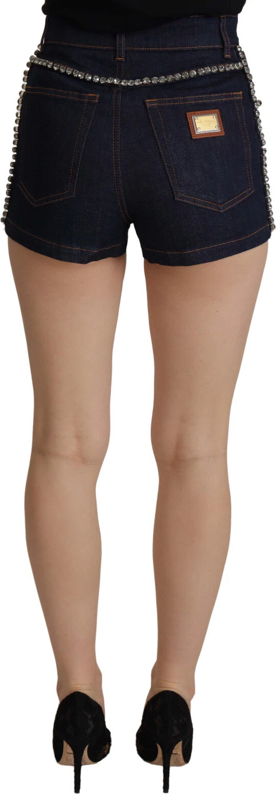 Blaue Stretch-Denim-Hotpants mit Kristallen von Dolce & Gabbana