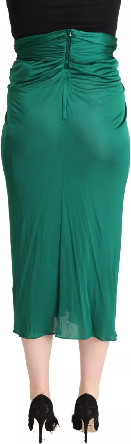 Dolce & Gabbana dunkelgrüner High Waist Bleistiftrock Midi mit Falten