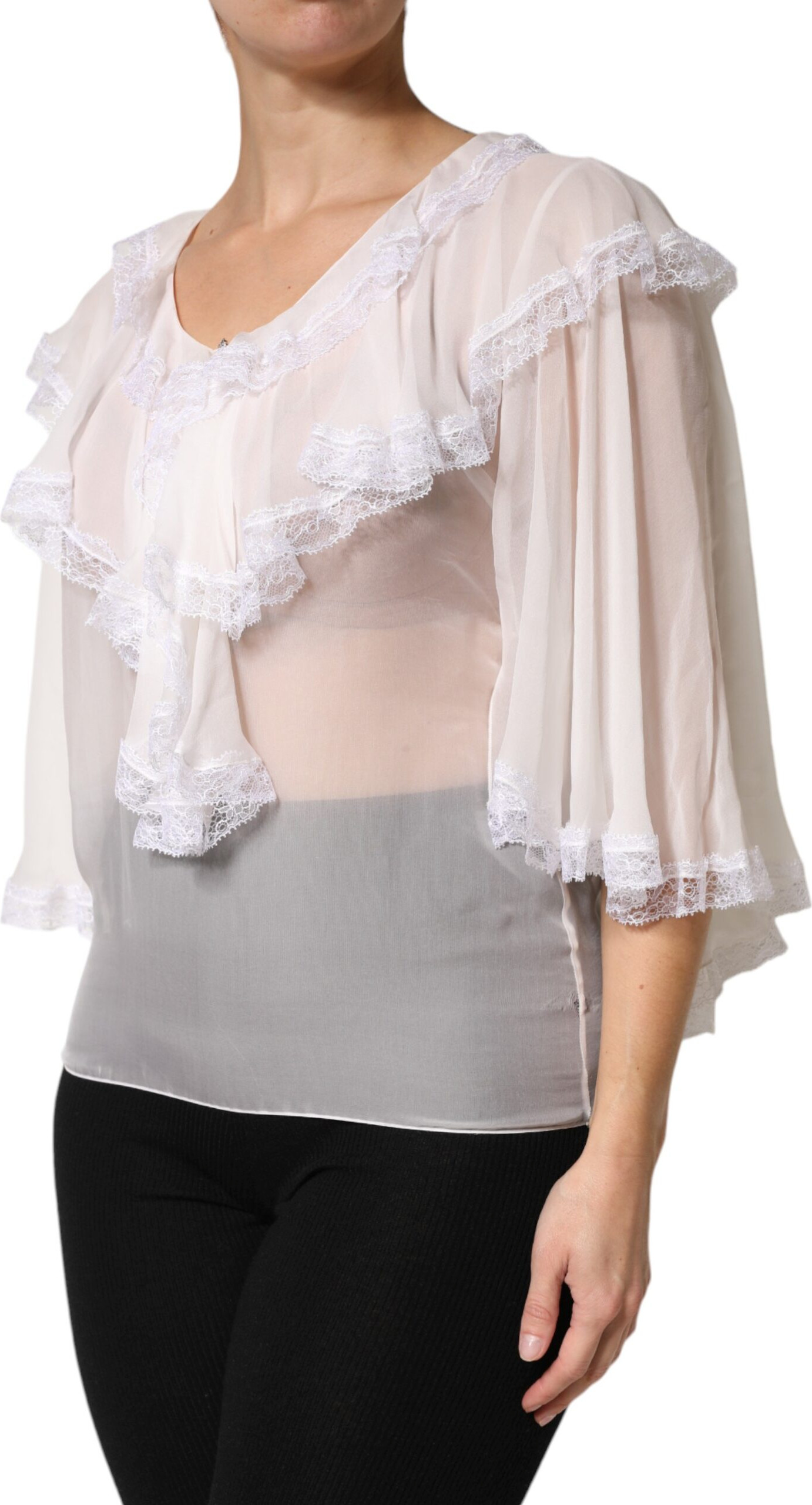 Weiße Rüschen-Bluse mit langen Ärmeln von Dolce & Gabbana