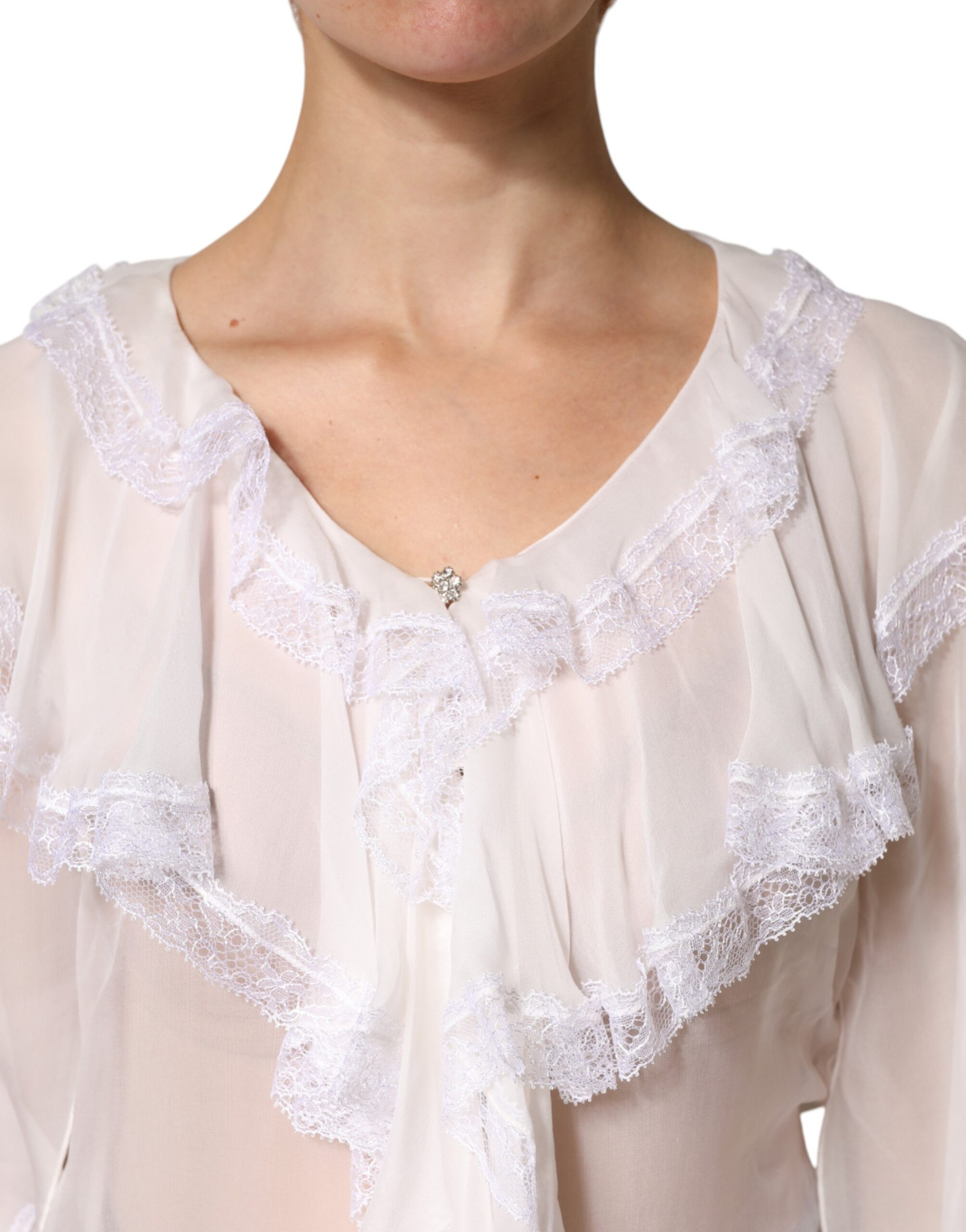 Weiße Rüschen-Bluse mit langen Ärmeln von Dolce & Gabbana