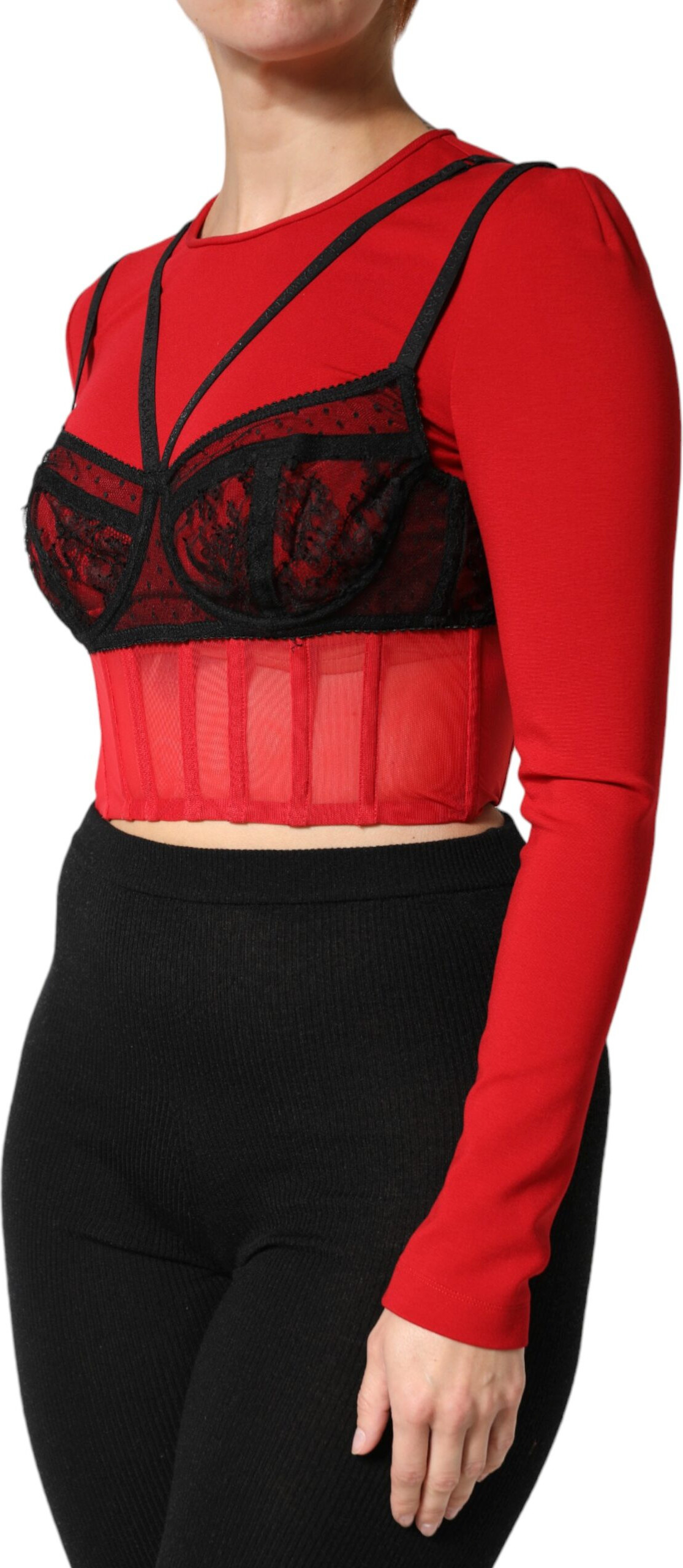 Red Black Nylon Bralette-Style Cropped Top - Dolce & Gabbana