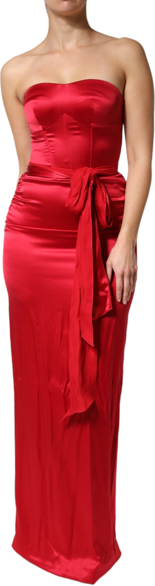 Red Silk Strapless Sheath Long Gown Dress Dolce & Gabbana