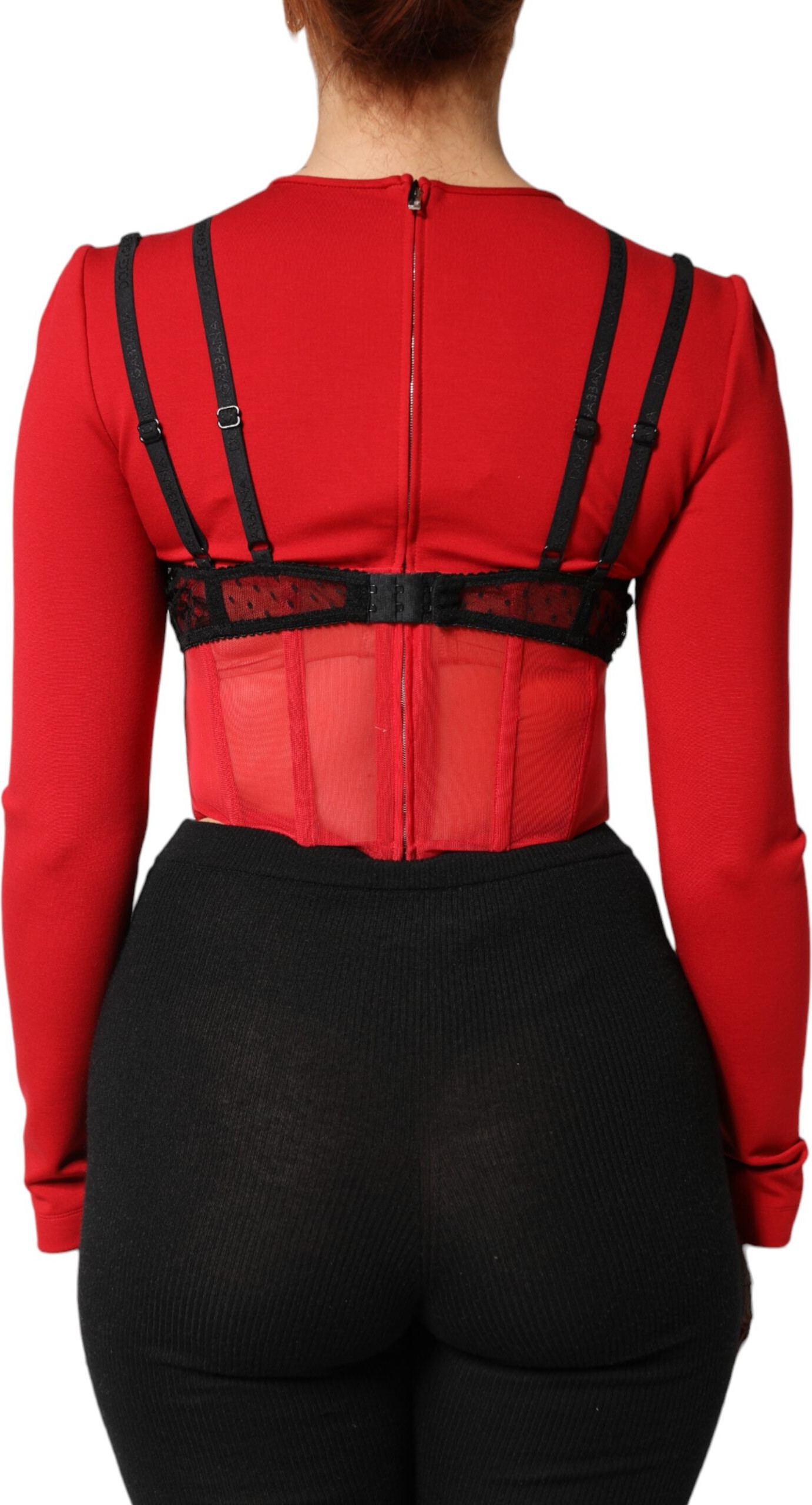 Red Black Nylon Bralette-Style Cropped Top - Dolce & Gabbana