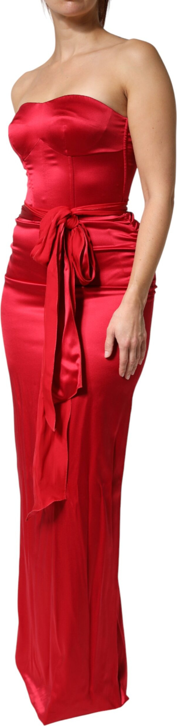 Red Silk Strapless Sheath Long Gown Dress Dolce & Gabbana
