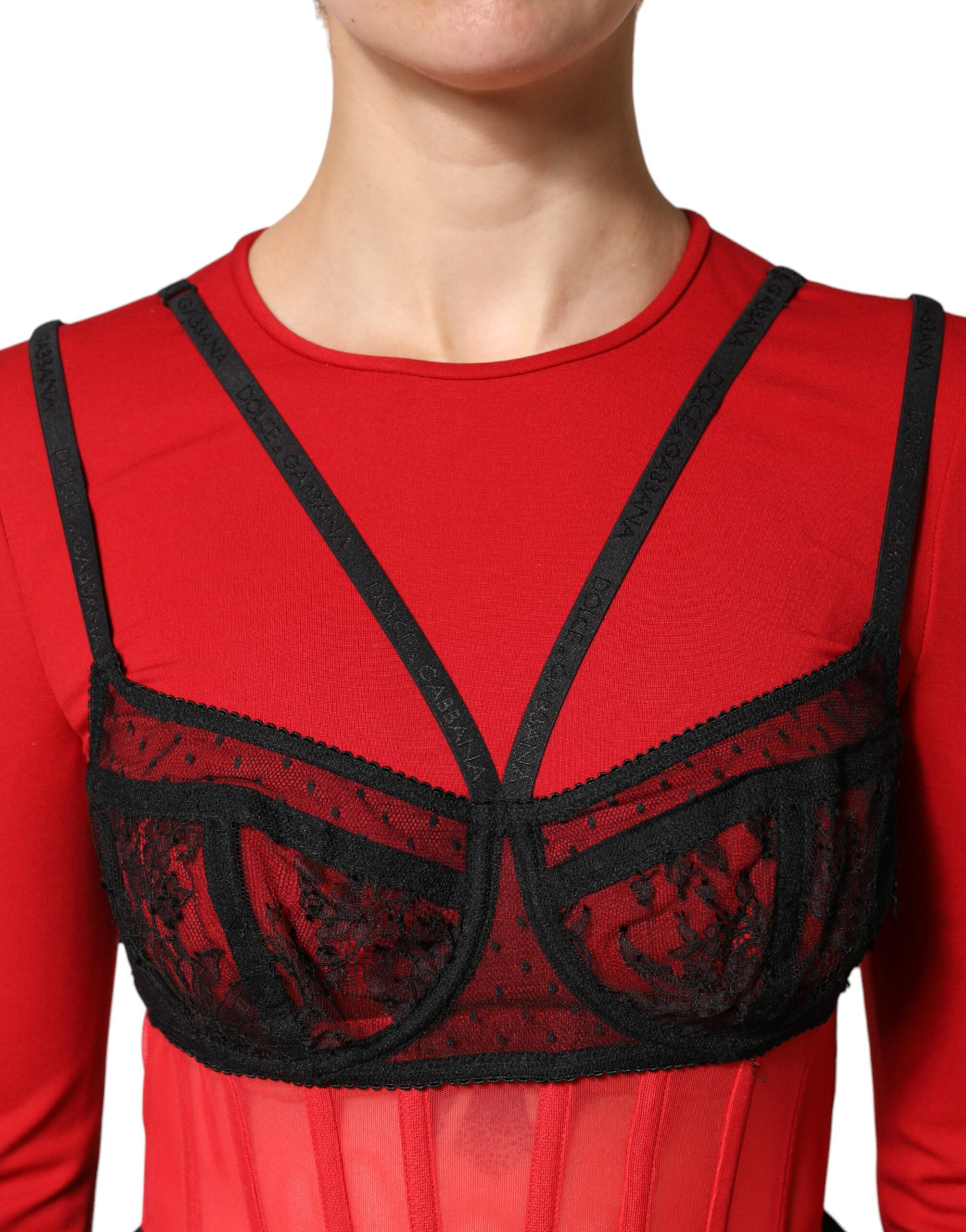 Red Black Nylon Bralette-Style Cropped Top - Dolce & Gabbana