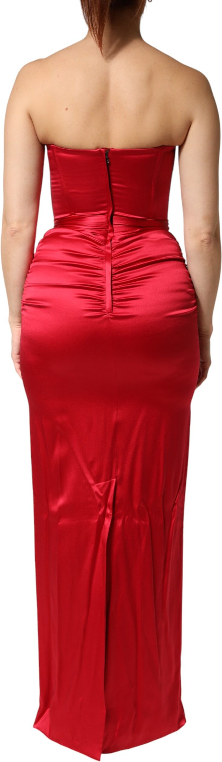 Red Silk Strapless Sheath Long Gown Dress Dolce & Gabbana