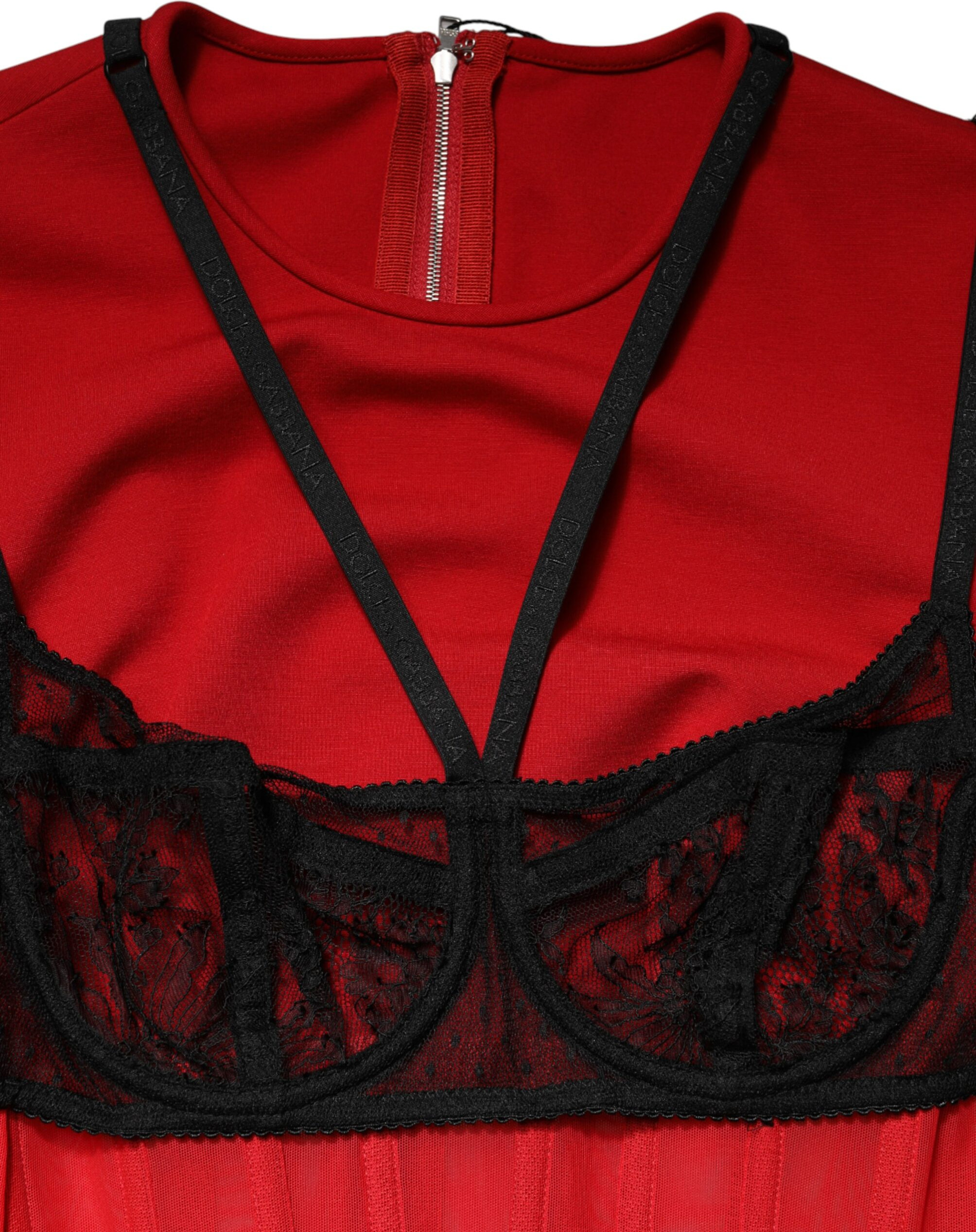Red Black Nylon Bralette-Style Cropped Top - Dolce & Gabbana