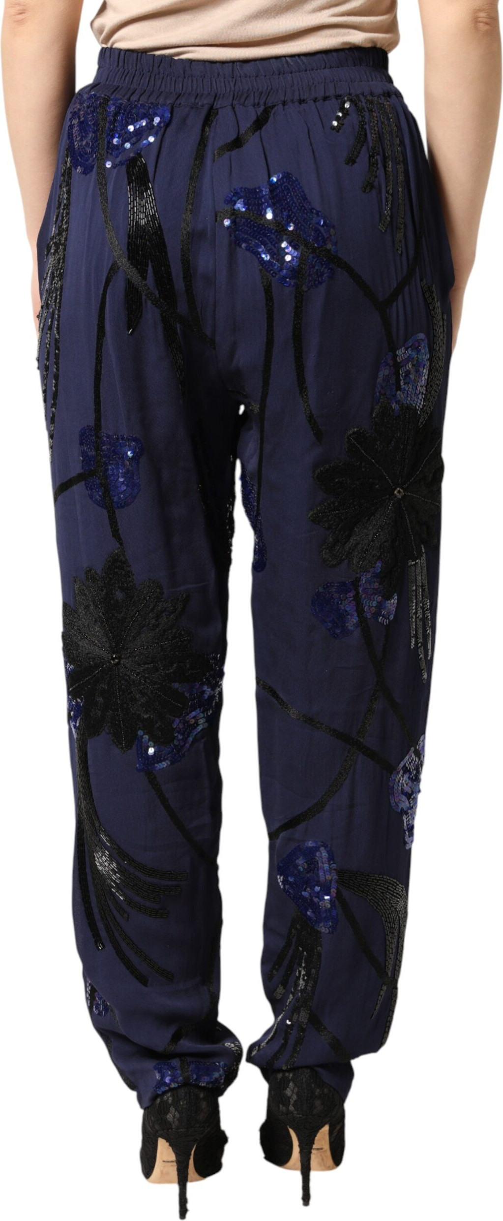 Blue Sequined Tapered Trouser Pants Christian Pellizzari