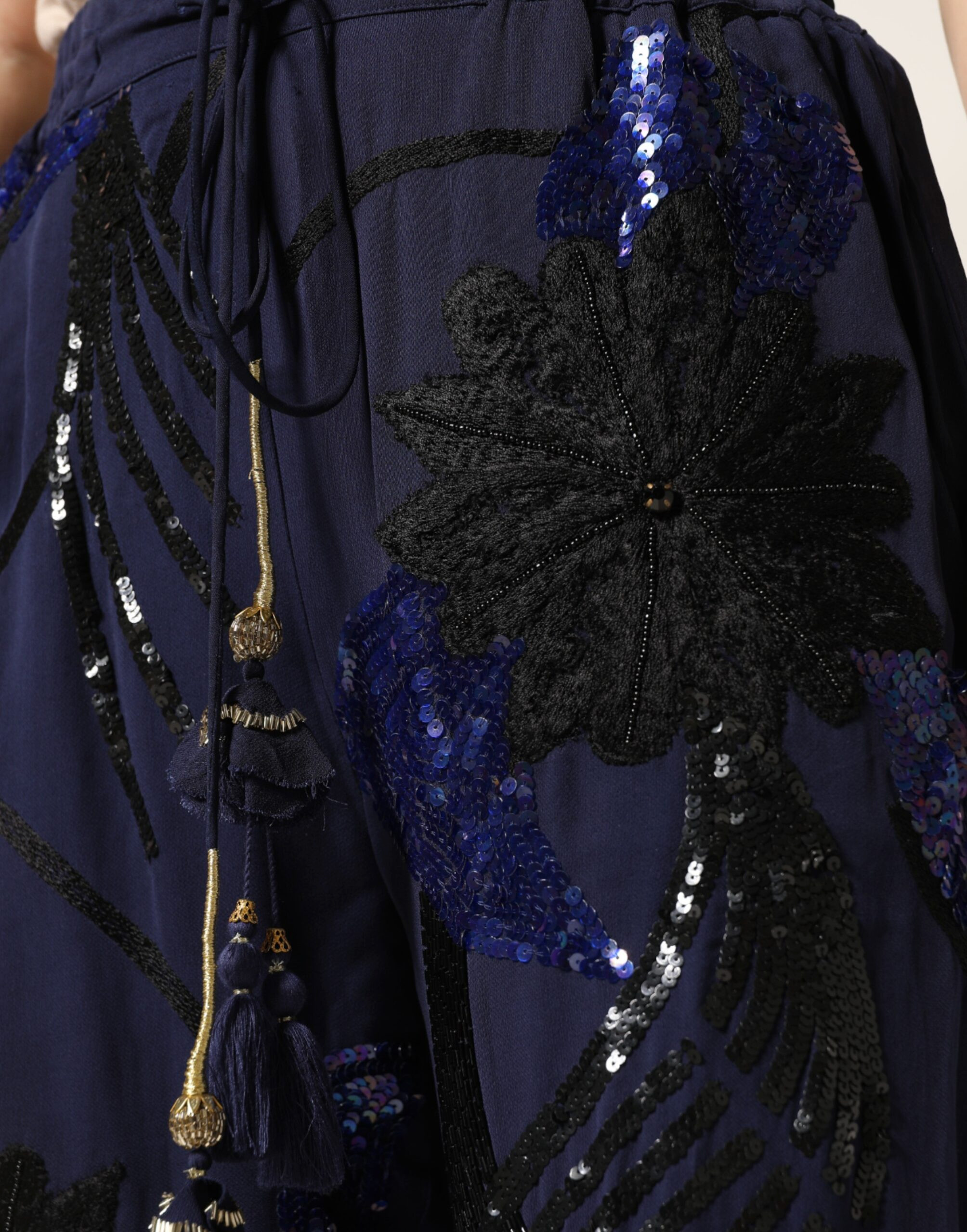 Blue Sequined Tapered Trouser Pants Christian Pellizzari