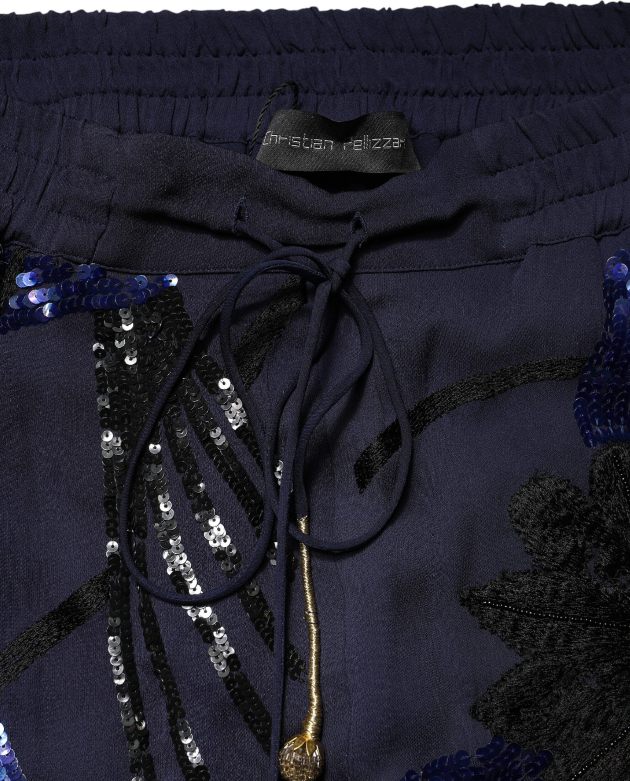 Blue Sequined Tapered Trouser Pants Christian Pellizzari