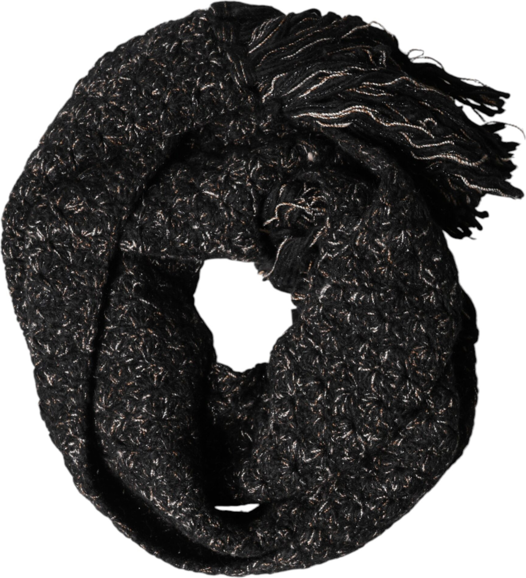 Dolce & Gabbana Black Wool Fringes Neck Wrap Foulard Scarf