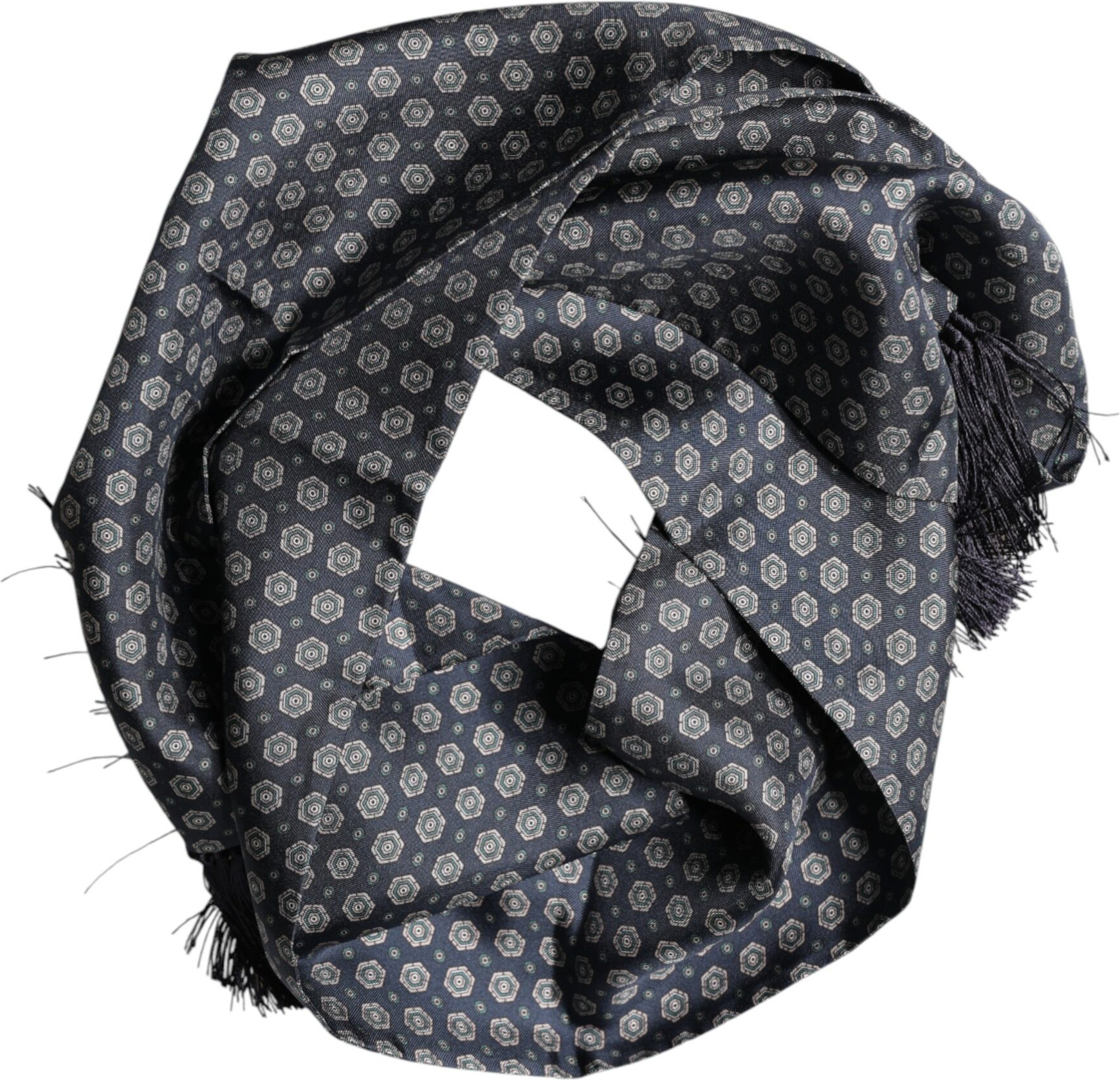 Blue Patterned Fringes Neck Foulard Scarf Dolce & Gabbana