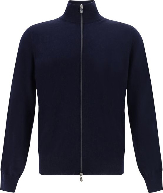 Синий кардиган из флисовой шерсти Brunello Cucinelli