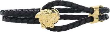 Black Calf Leather Bos Taurus Bracelet Versace
