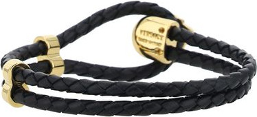 Black Calf Leather Bos Taurus Bracelet Versace