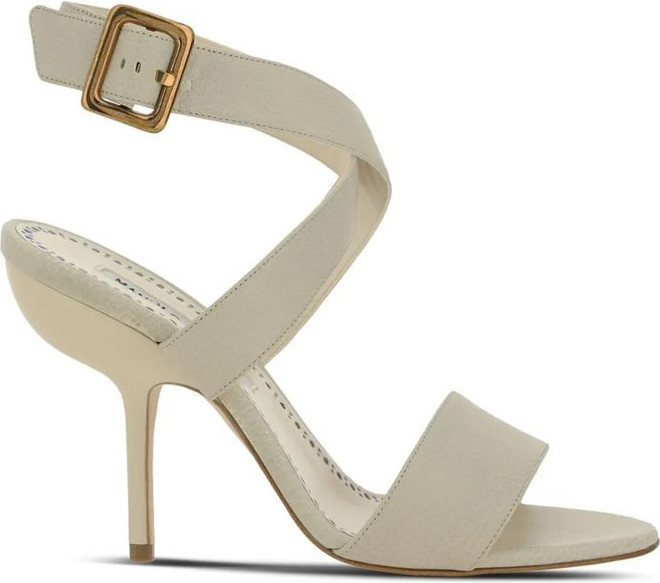 Босоножки Manolo Blahnik на шпильке из белой телячьей кожи