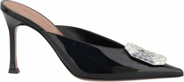 Amina Muaddi Black Leather Mules