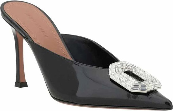 Amina Muaddi Black Leather Mules